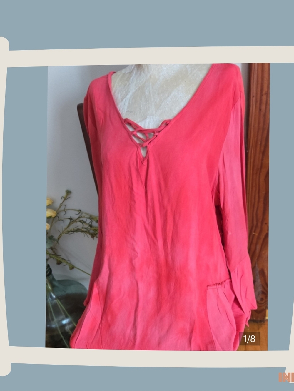 Nwt Coral Lace-Up V-Neck Tunic Size Large